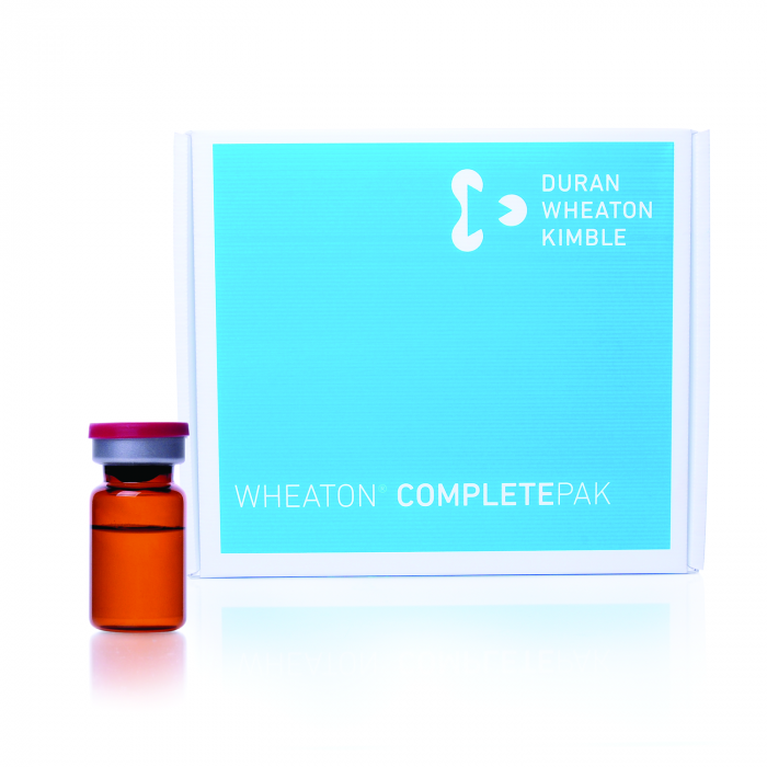 WHEATON® COMPLETEPAK Kit, 5mL Amber 无菌小瓶 (120), 20mm OmniFlex 3G 无菌血清瓶塞 (125), 蓝色无菌密封圈 (125)